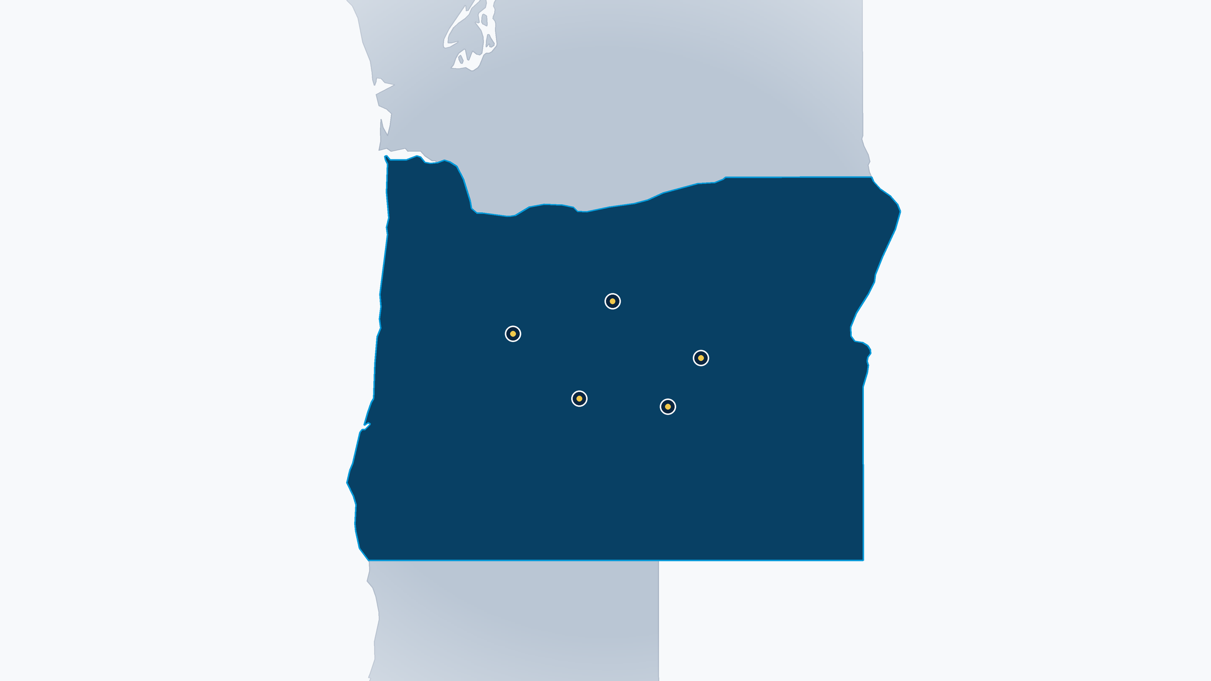 Stylized map of the operating area across the Pacific Northwest with generic coverage markers