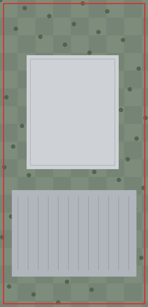 Stylized vertical aerial of a representative industrial facility with the building footprint outlined against a surface lot
